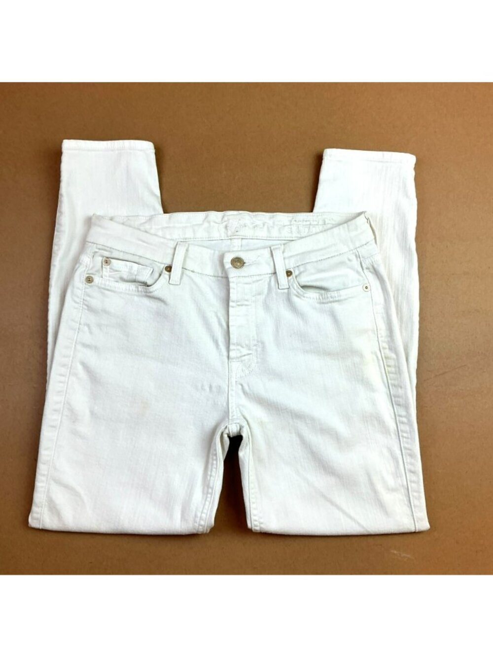 7 For All Mankind Cropped Skinny Jeans Womens 27 White 94% Cotton Stretch Denim - Picture 9 of 13